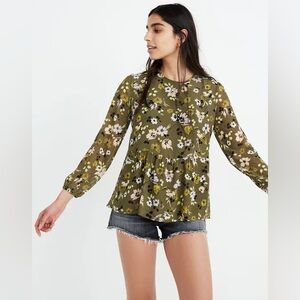 Madewell Georgette Peplum Top in Wildblooms XL